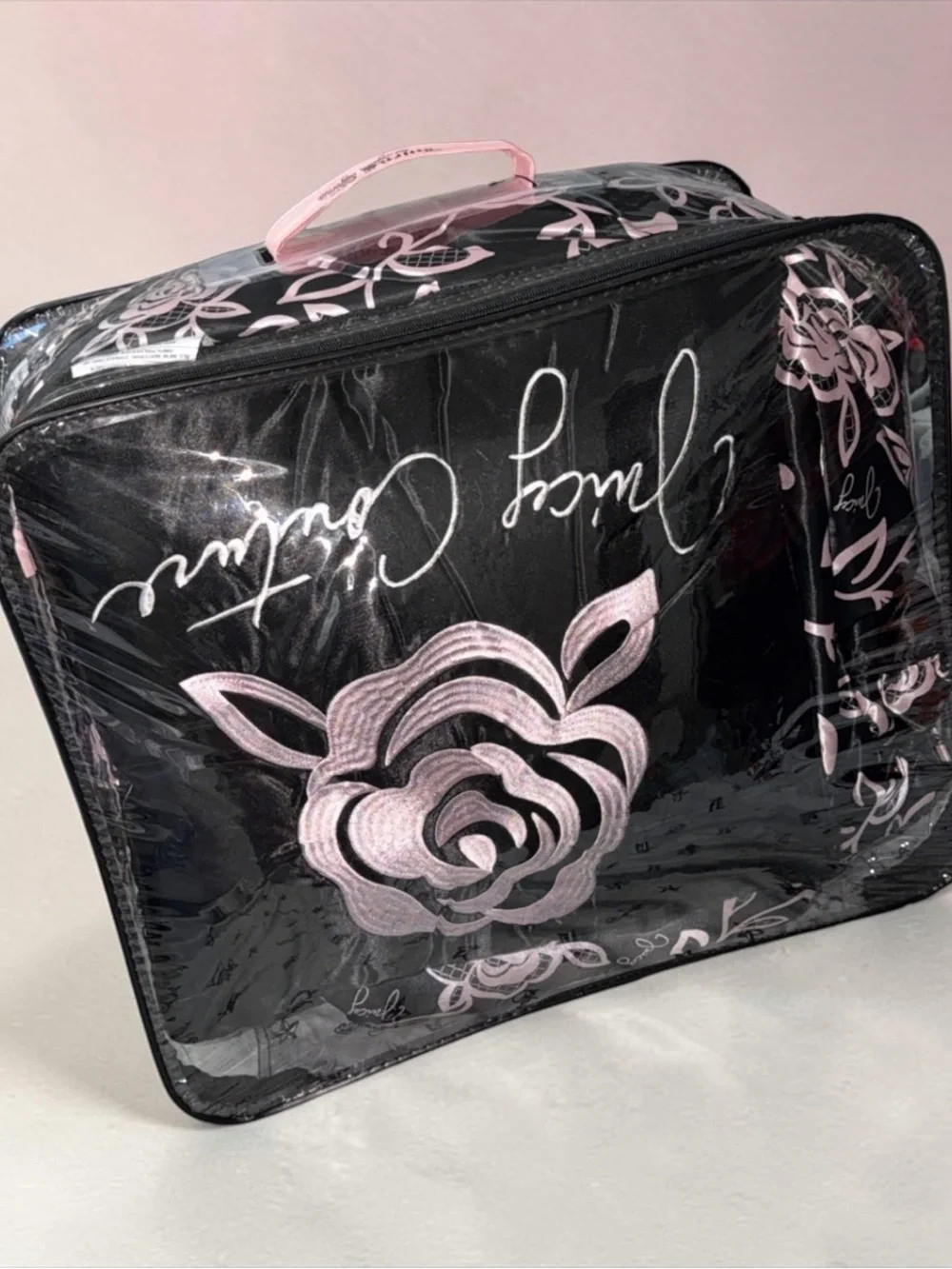 Juicy Couture Black & Pink Floral Satin Comforter Set - Queen